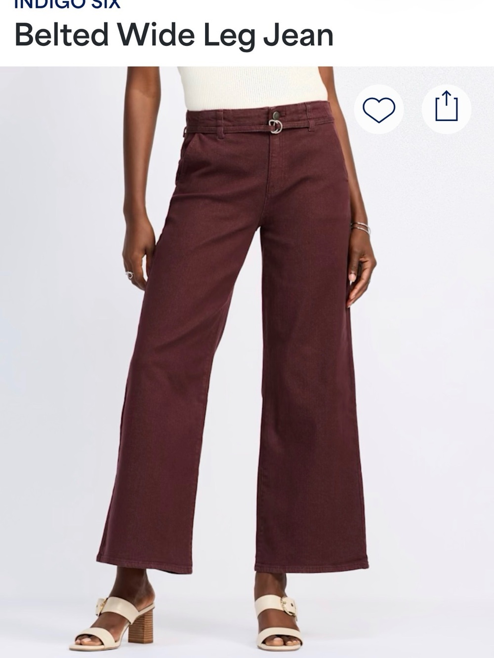 Indigo Belted Wide-Leg Jeans in Deep Burgundy